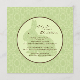 Blue Damask Bunny Baby Shower Invitation Neutral