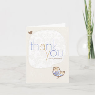Blue Damask Chick Whimsical Boy Baby Shower/Birth Thank You Card