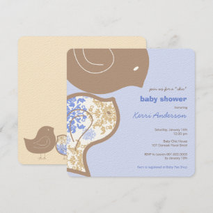 Blue Damask Chicks Baby Shower Party Invitation