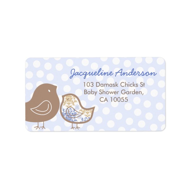 Blue Damask Chicks Boy Baby Shower Address Labels (Front)