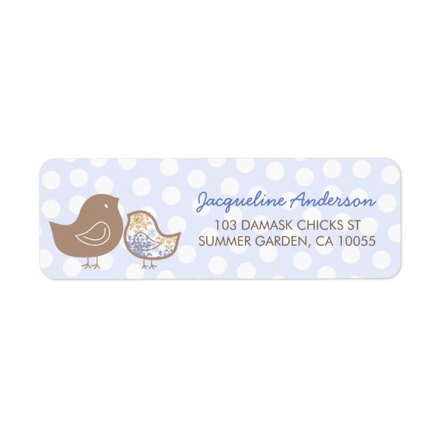 Blue Damask Chicks Boy Baby Shower Address Labels (Front)