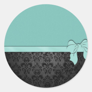 Blue & Damask Classic Round Sticker