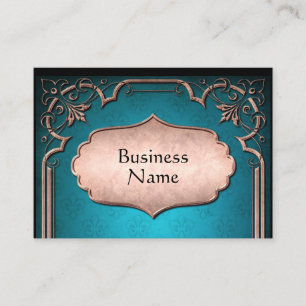 Blue damask copper victorian trim el5 business card