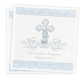 Blue Damask Cross Baptism Communion Napkins