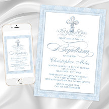 Blue Damask Cross Baptism
