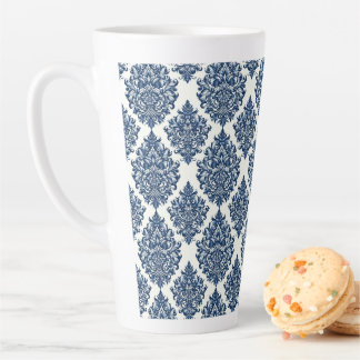 blue damask design latte mug