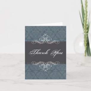 Blue Damask Elegant Thank You Notecard