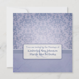 Blue damask formal wedding square invitation