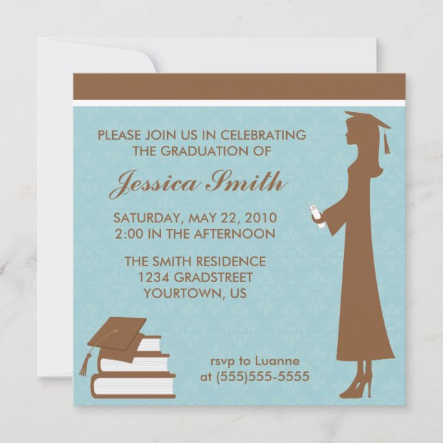 Blue Damask Graduation Invitation (Front)