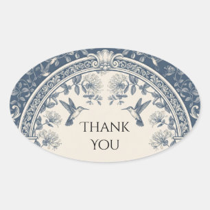 Blue Damask Hummingbird Wedding Sticker