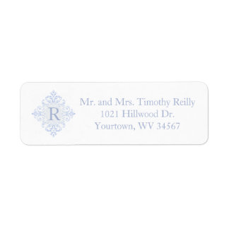 Blue Damask Initial Family Monogram