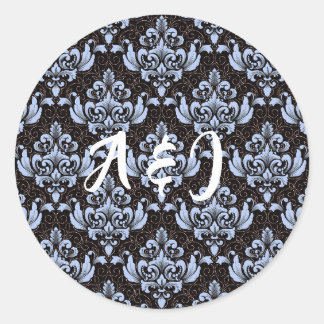 Blue Damask Labels with Initials
