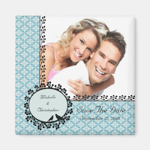 Blue Damask Love Birds Photo Save The Date Magnet