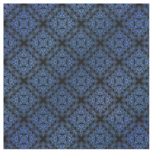 Blue Damask Medallion Pattern Fabric