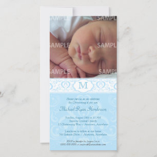Blue Damask Monogram Baptism/Christening