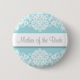 Blue Damask Mother of the Bride Button