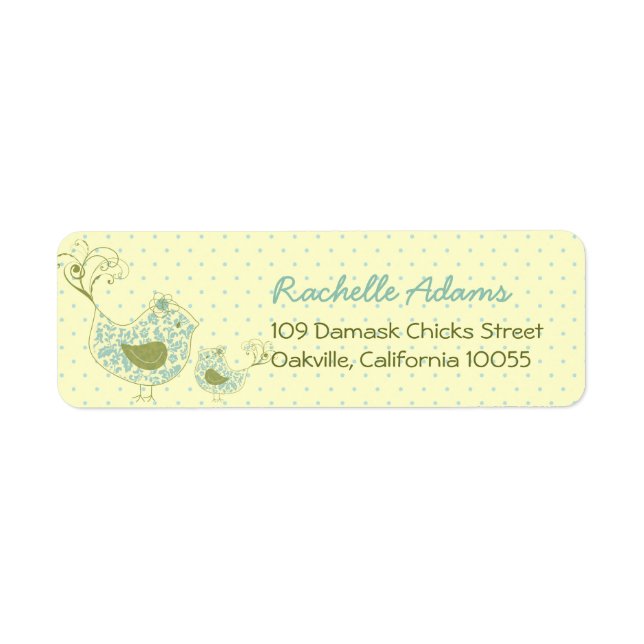 Blue Damask Mummy & Baby Boy Birds Chic Address (Front)