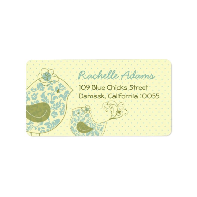 Blue Damask Mummy & Baby Boy Birds Chic Address Label (Front)