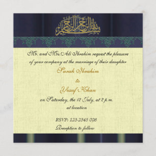 Blue Damask Muslim wedding Invitation
