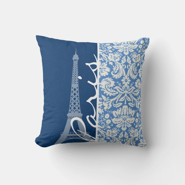 Blue Damask; Paris Cushion (Front)