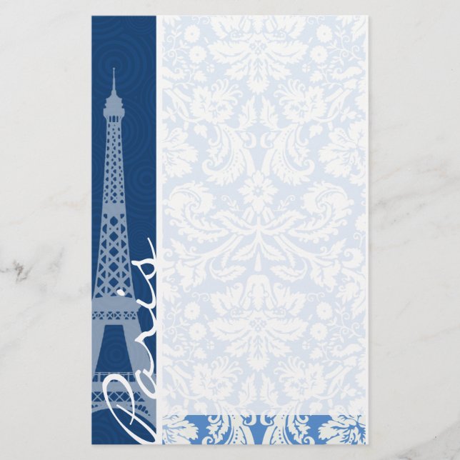 Blue Damask; Paris Stationery (Front)