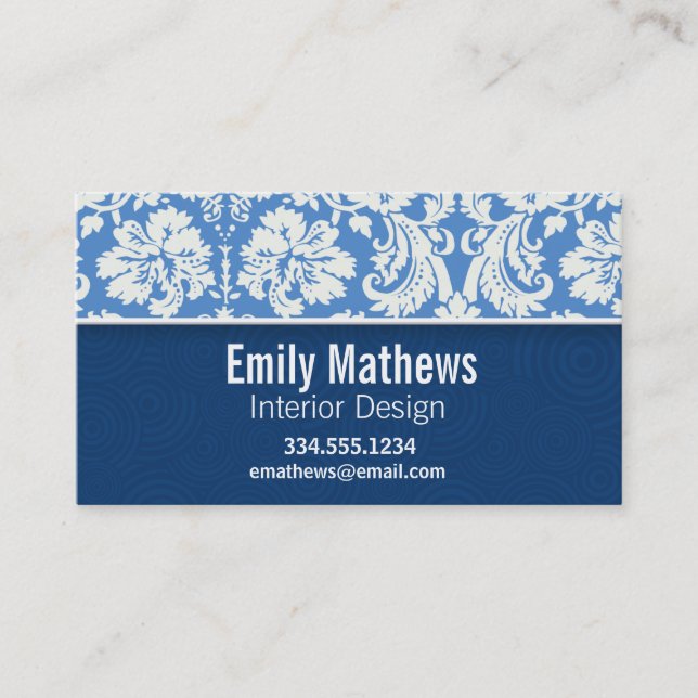 Blue Damask Pattern Business Card (Front)