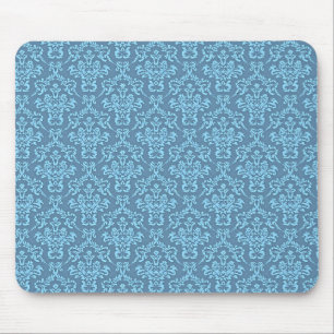 Blue Damask Pattern Mouse Mat