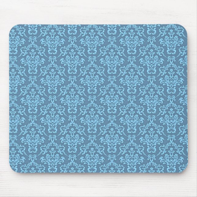 Blue Damask Pattern Mouse Mat (Front)