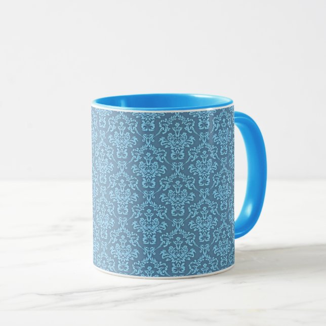 Blue Damask Pattern Mug (Front Right)