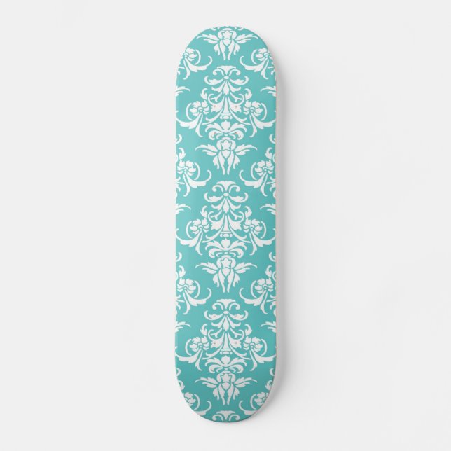 Blue damask pattern vintage girly chic chandelier skateboard (Front)
