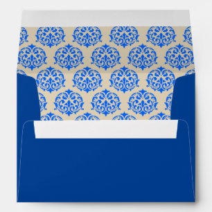 Blue Damask Pattern Wedding Envelope