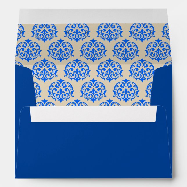 Blue Damask Pattern Wedding Envelope (Back (Bottom))
