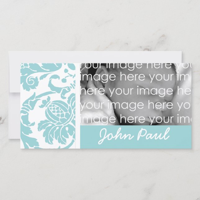 Blue Damask Photo Card (Front)