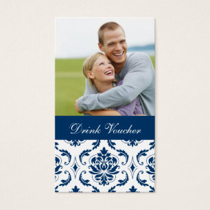 Blue Damask Photo Wedding Drink Voucher