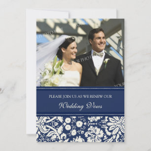 Blue Damask Photo Wedding Vow Renewal Invitations