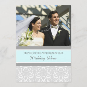 Blue Damask Photo Wedding Vow Renewal Invitations