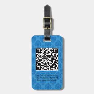 Blue Damask QR CODE Custom Luggage Tag