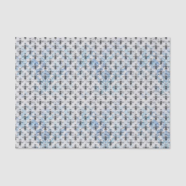 Blue Damask Queen Bee Tissue Paper (Front)