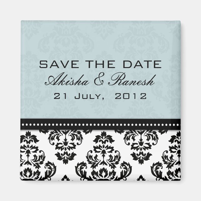 Blue Damask Save the Date Magnet (Front)
