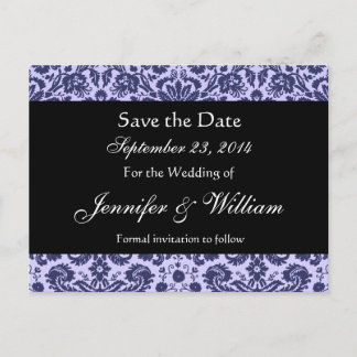 Blue Damask Save The Date Postcard