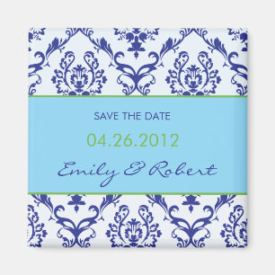 Blue Damask save the date wedding magnet