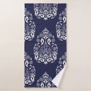 blue damask seamless pattern element bath towel