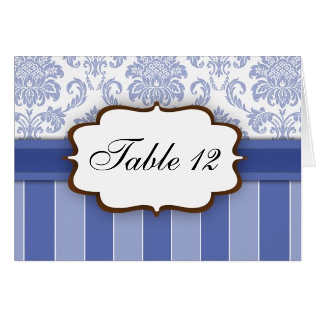 Blue Damask Stripe Table Number (Front Horizontal)