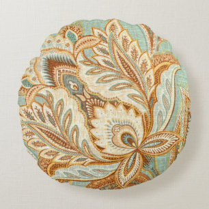 Blue Damask Style Round Cushion