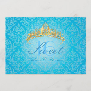 Blue Damask Sweet 16/ tiara/turquoise invitations