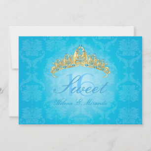 Blue Damask Sweet 16/ tiara/turquoise invitations