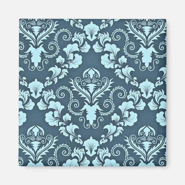 Blue damask vintage pattern magnet (Front)