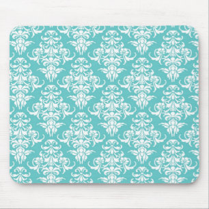Blue damask vintage wallpaper pattern mouse mat