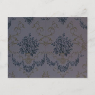 Blue Damask Vintage Wallpaper Postcard
