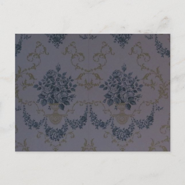Blue Damask Vintage Wallpaper Postcard (Front)